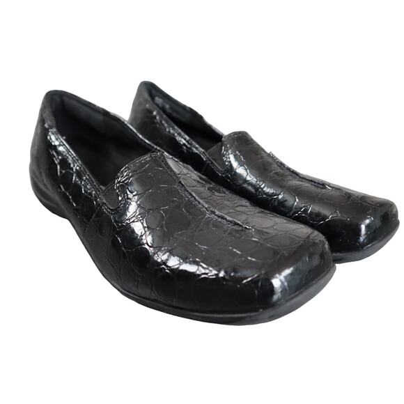 easy street Shoes - Easy Street Womens Purpose Loafers Size 8.5 Black Patent Croc Slip On Comfort